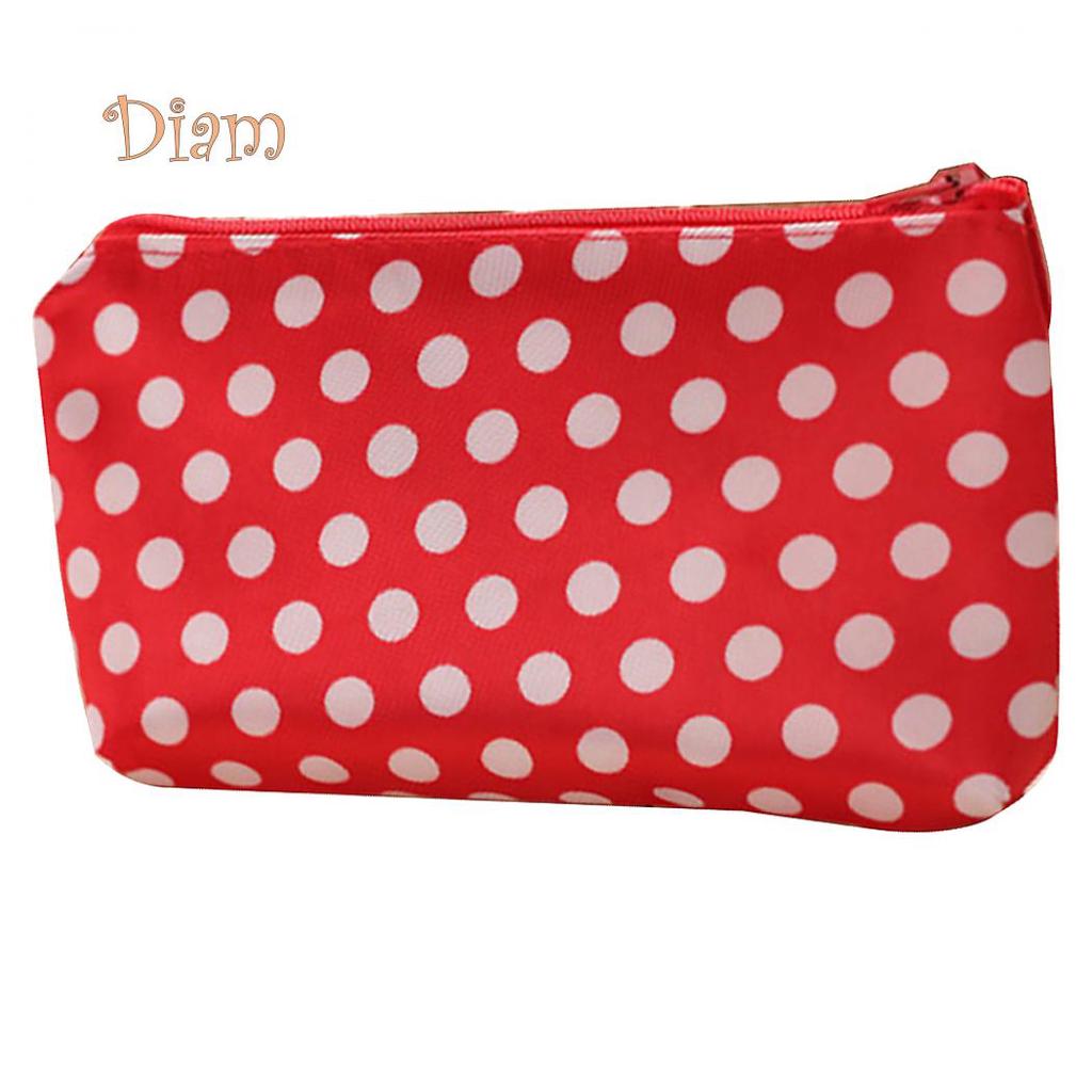 Портативная мини сумка из полиэстера на молнии и принтом в мелкое сердечко для косметических средств и макияжа