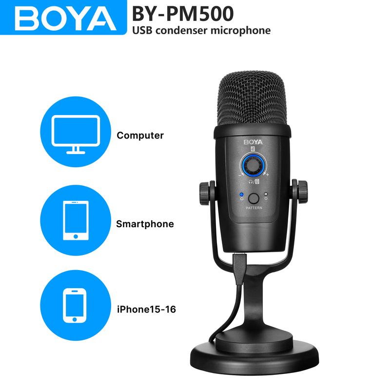 BOYA BY-PM500 Gaming Condenser USB Microphone for PC Mobile Phone Android Windows Mac Youtube Recording Streaming Blogger Vlog