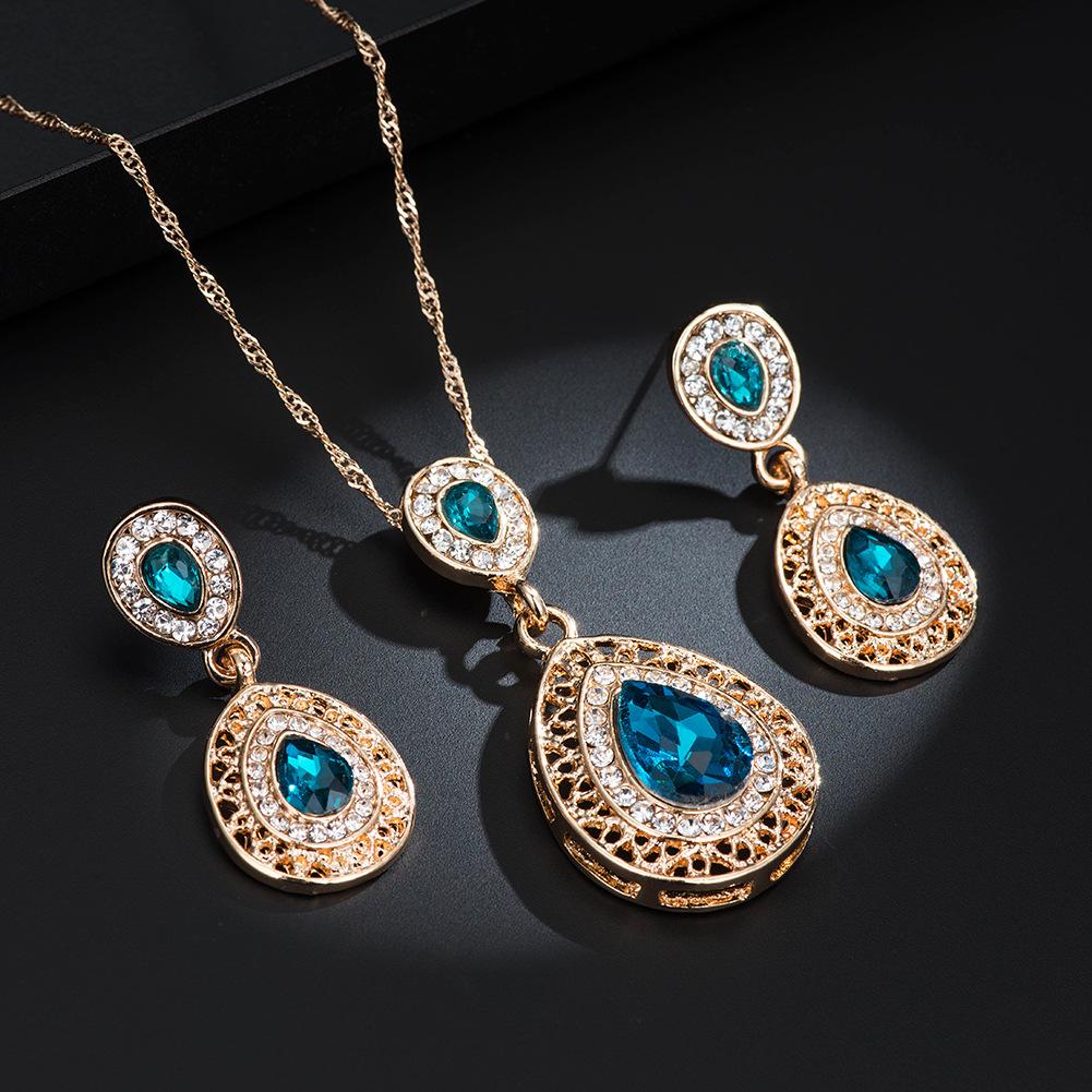 Комплект из ожерелья и сережек в форме капли кристалла - свадебные украшения для женщин