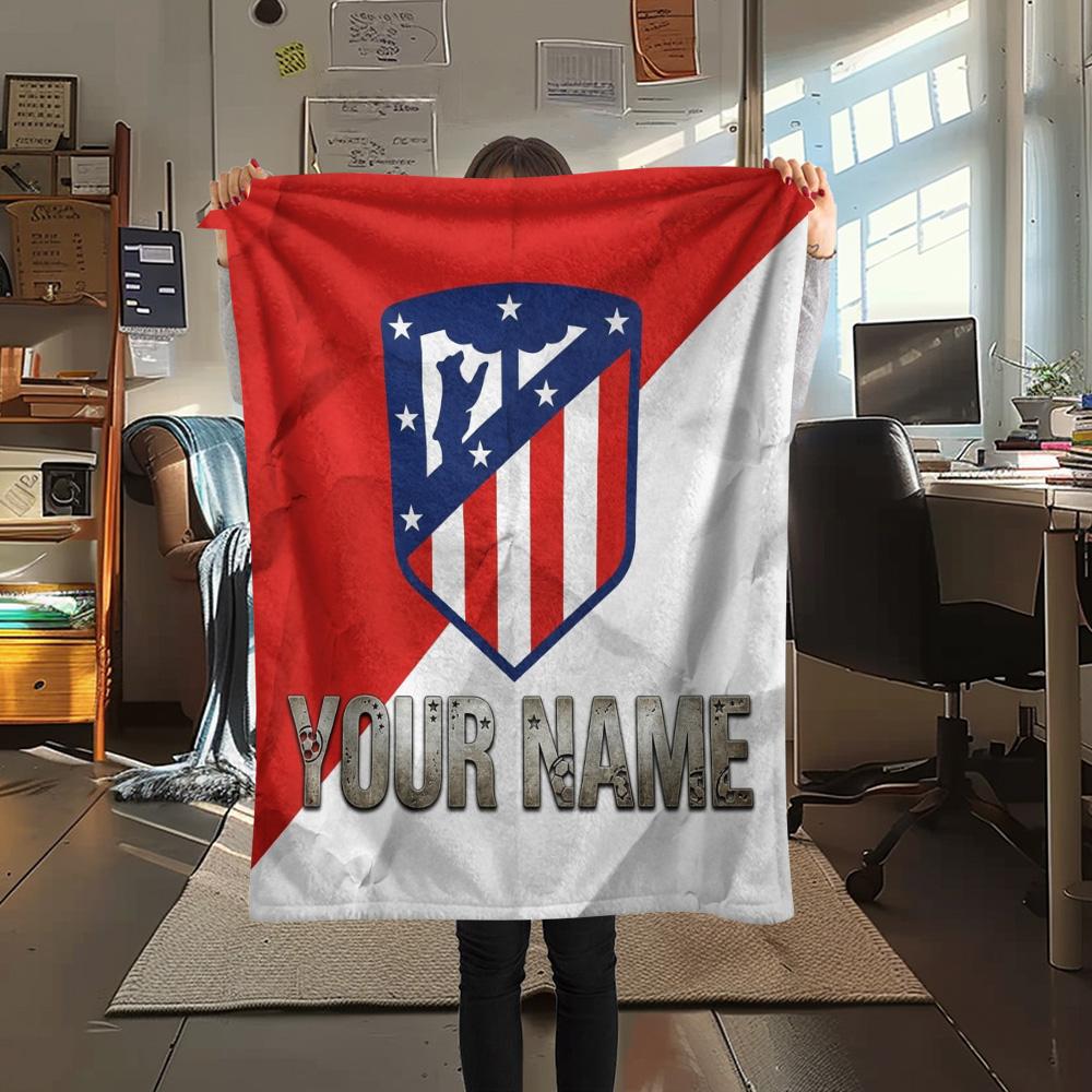 1PC Atletico Fan Gear Custom Name Patterned Flannel Blanket Suitable For All Seasons For Home Decor Warmth And Comfort Gifts Holiday Present