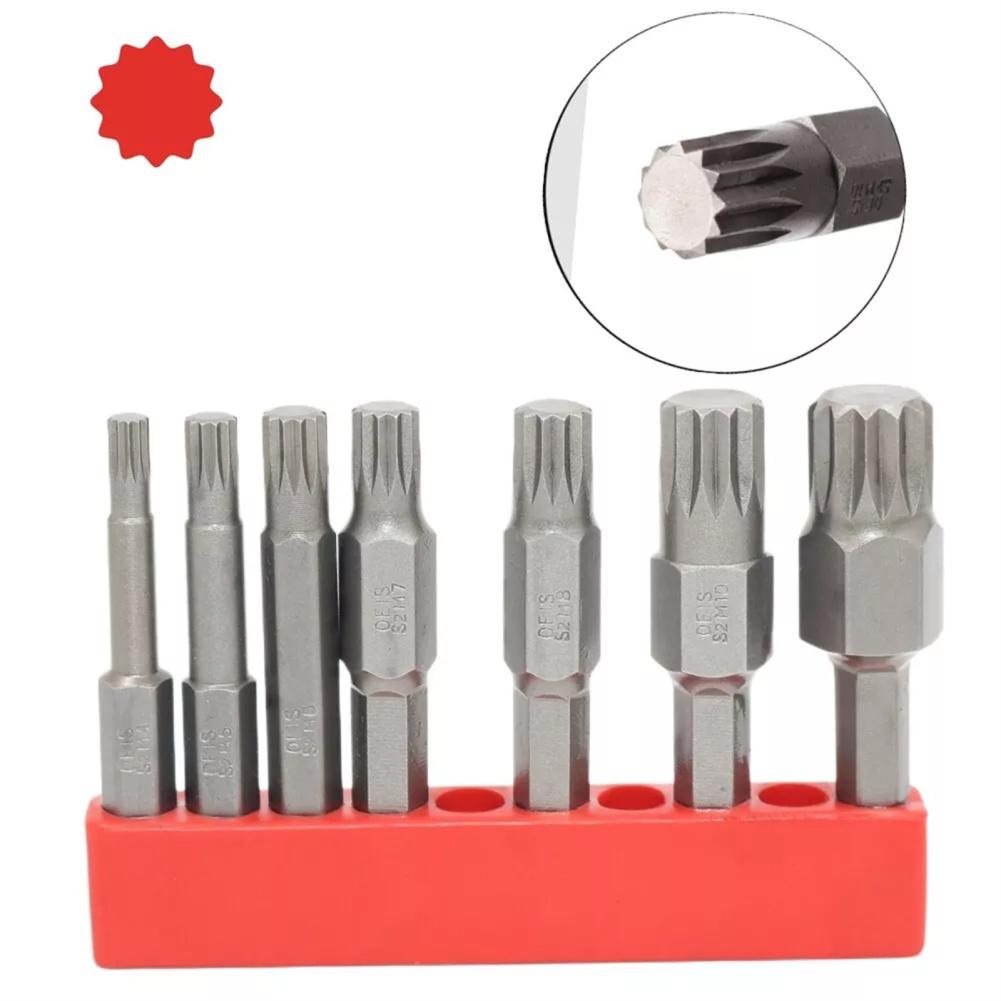 7Pcs Torx Bit Set 12 Point Torx Security Screwdriver Bit Set S2 Steel Impact Driver 50MM Electric Manual Screwdriver Drill Bit