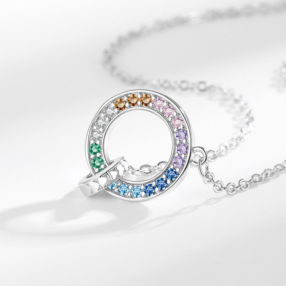 Simple Female Rainbow Zircon Stone Skeleton Round Pendant Necklace Silver Gold Color Wedding Jewelry For Women