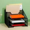Letter Tray Organizer Desk Mesh File Organizer with 3 Paper Tray And 2 Vertical Upright Section Metal File Folder Sorter for Office Supplies