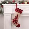 1 шт. Красный и черный клетчатый рождественский чулок из имитации льна с аппликацией и вышивкой, рождественский подарок