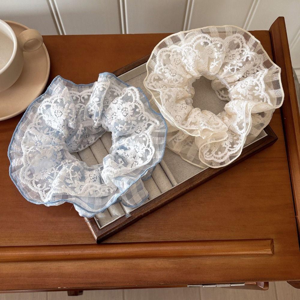 Двухслойные кружевные резинки для волос в французском стиле, большие резинки для волос, модные женские резинки для волос на каждый день