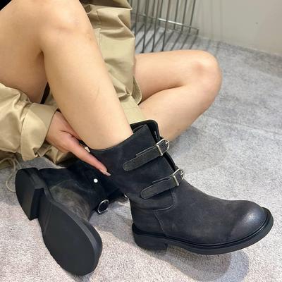 Высокое качество~ ретро полированная пряжка ремня ковбойские сапоги вестерн облегающие короткие сапоги женские ботинки Maillard Martin ботинки-локомотивы