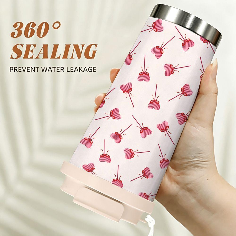 Cute Heart Lollipop Print Insulated Coffee Tumbler Stainless Steel Travel Mug Reusable Vacuum Thermal Cup for Office Commute Gift