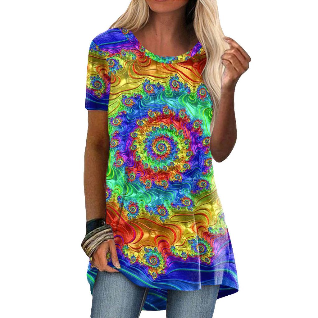 Летний топ с круглым вырезом, 3D этнический стиль, ретро принт, модные повседневные женские футболки с коротким рукавом