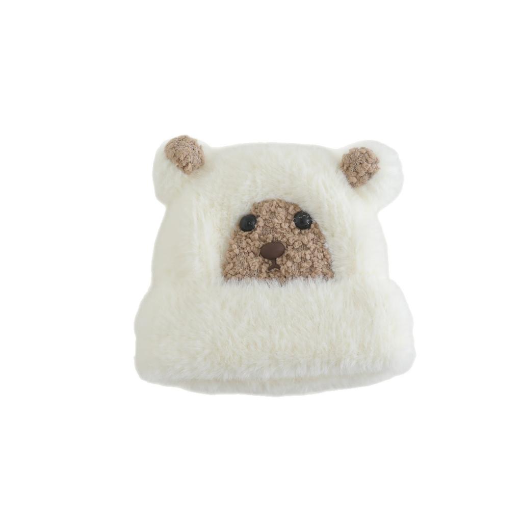 Милая Милая Кукла Медведь Плюшевая Шапка для Женщин на Осень и Зиму Новая Теплая и Утолщенная Шапка-Пуловер, Подчеркивающая Маленькое Лицо