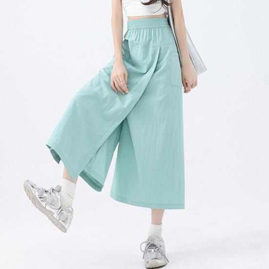 Женские брюки-карго с высокой талией, широкие брюки-юбки с карманами, однотонные летние тонкие брюки для отдыха