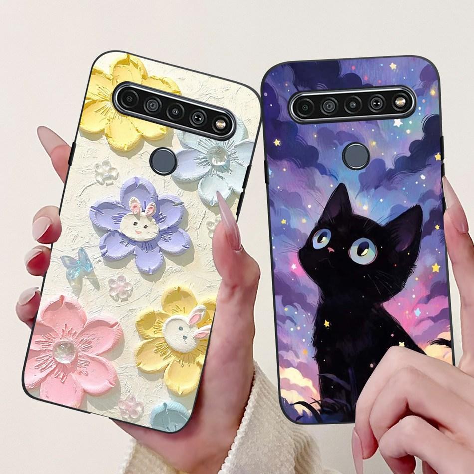 Для LG K41S K51S 2020 Элегантный Чехол для Телефона с Цветочным Котом, Для LG K41S K51S LM-K410 LM-K510 Черный Силиконовый Мягкий Чехол