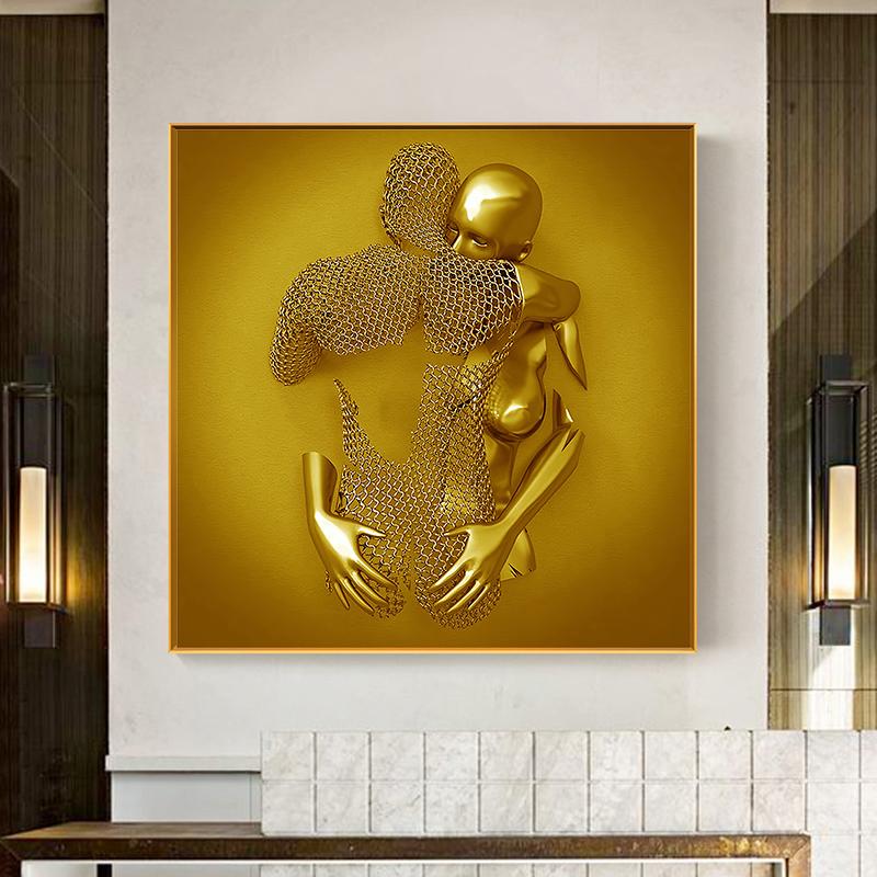 Рисунок Статуя Холст Картина Романтические Абстрактные Металлические блестящие постеры и принты Современная гостиная Интерьерные картины Украшение