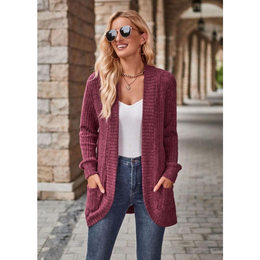 Autumn Winter Women Solid Color Pit Strips Jacket Coats Fashion Ladies Warm Clothing Casual Long Sleeve Cardigan Coat