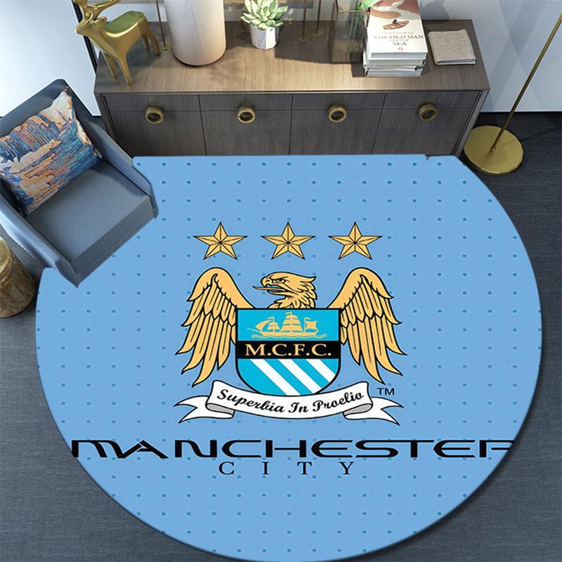 MCFC pattern round rug,Carpet Rug for Living Room Bedroom Playroom ,Non-slip Floor Mat,Holiday Gifts and Birthday Gifts.