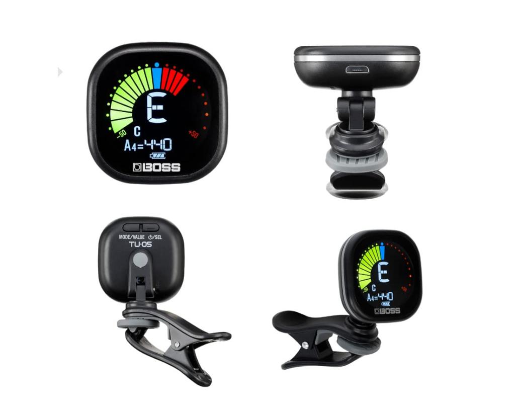 BOSS Tuner with Large Color Up To 10 Hours of Continuous Auto USB for Clip-on TU-05 Display, Use, Power-Off Function, Charging, Guitar/Bass