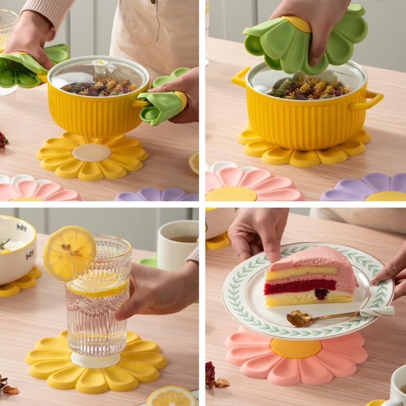 Силиконовая подставка в форме ромашки, кухонный стол, термостойкий противоожоговый коврик, чашка, посуда, подставка для столовых приборов, украшение стола