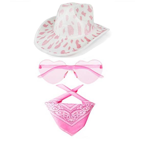 3 шт./компл. ковбойская шляпа, женская розовая фетровая шляпа в стиле вестерн, ковбойская шляпа с банданой, очки, аксессуары, головной убор