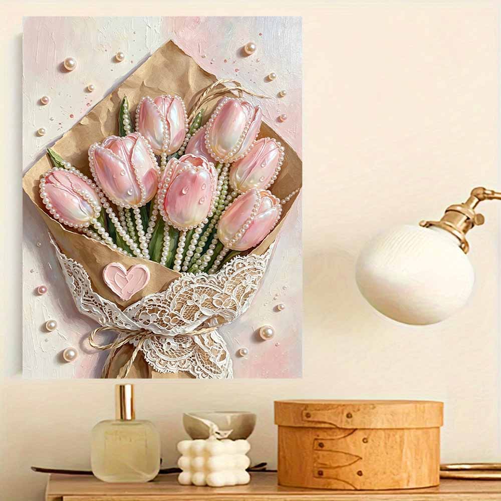 Безрамный набор для жемчужной живописи Тюльпаны Букет DIY Искусство из бусин Холст Легкое творческое занятие для начинающих Декор для стен дома