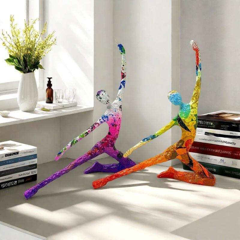 Abstract Yoga Figure Statues Colorful Graffiti Art Figurine Modern Style Home Living Room Desktop Wine Cabinets Resin Ornaments