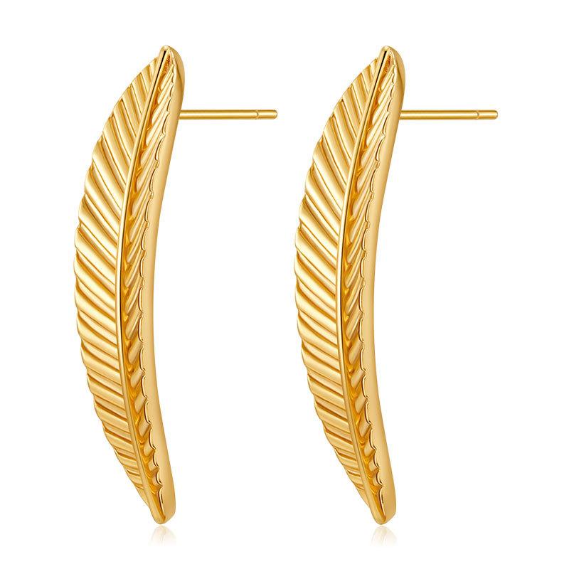 Long Leaf Shaped 18k Gold Plated Earrings Minimalist Fashion Women S Jewelry