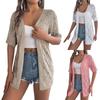 Women's Fashion Casual Hollow Short Sleeve Knitted Vacation Sunscreen Shirt Solid Color Cardigan Jacket