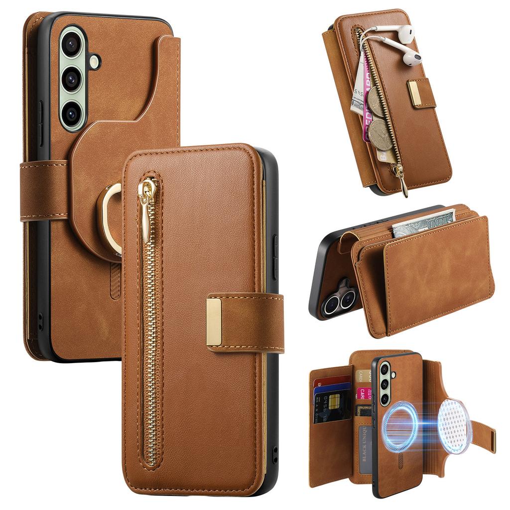 For Samsung Galaxy A16 4G/Galaxy A16 5G Magnetic Leather Case with Detachable RFID Blocking Zipper Wallet Cover