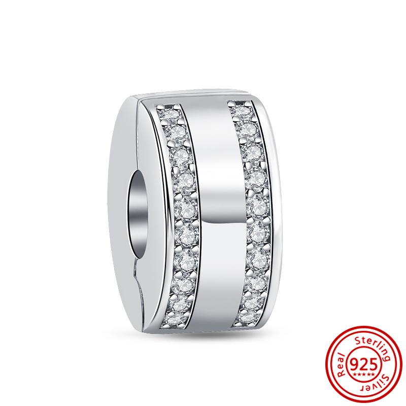 100% стерлинговое серебро S925, прозрачный циркон с паве, сверкающие бусины-клипсы на пуговицах, стильные оригинальные подвески, браслеты, женские ювелирные изделия