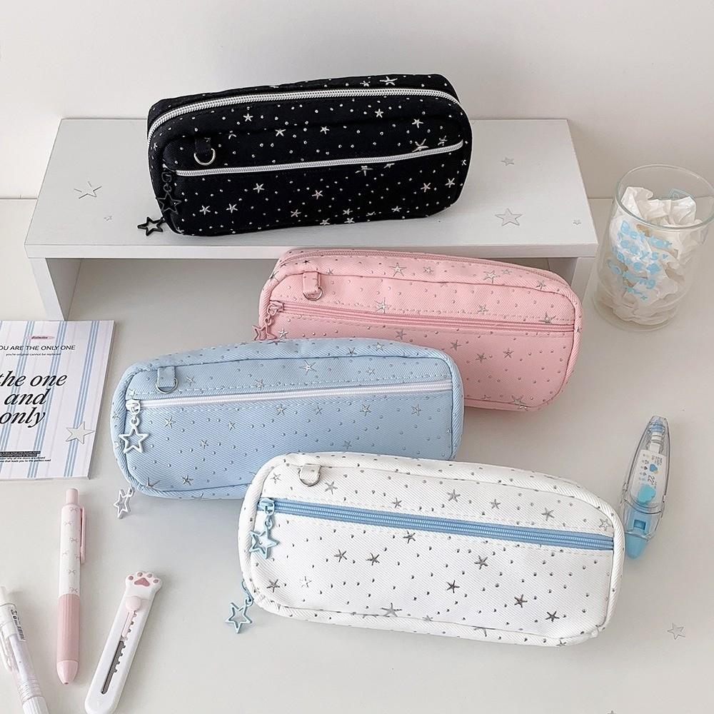 Pen Organizer Star Pencil Case Large Capacity Zipper Stationery Pouch Pencil Storage Bag Children