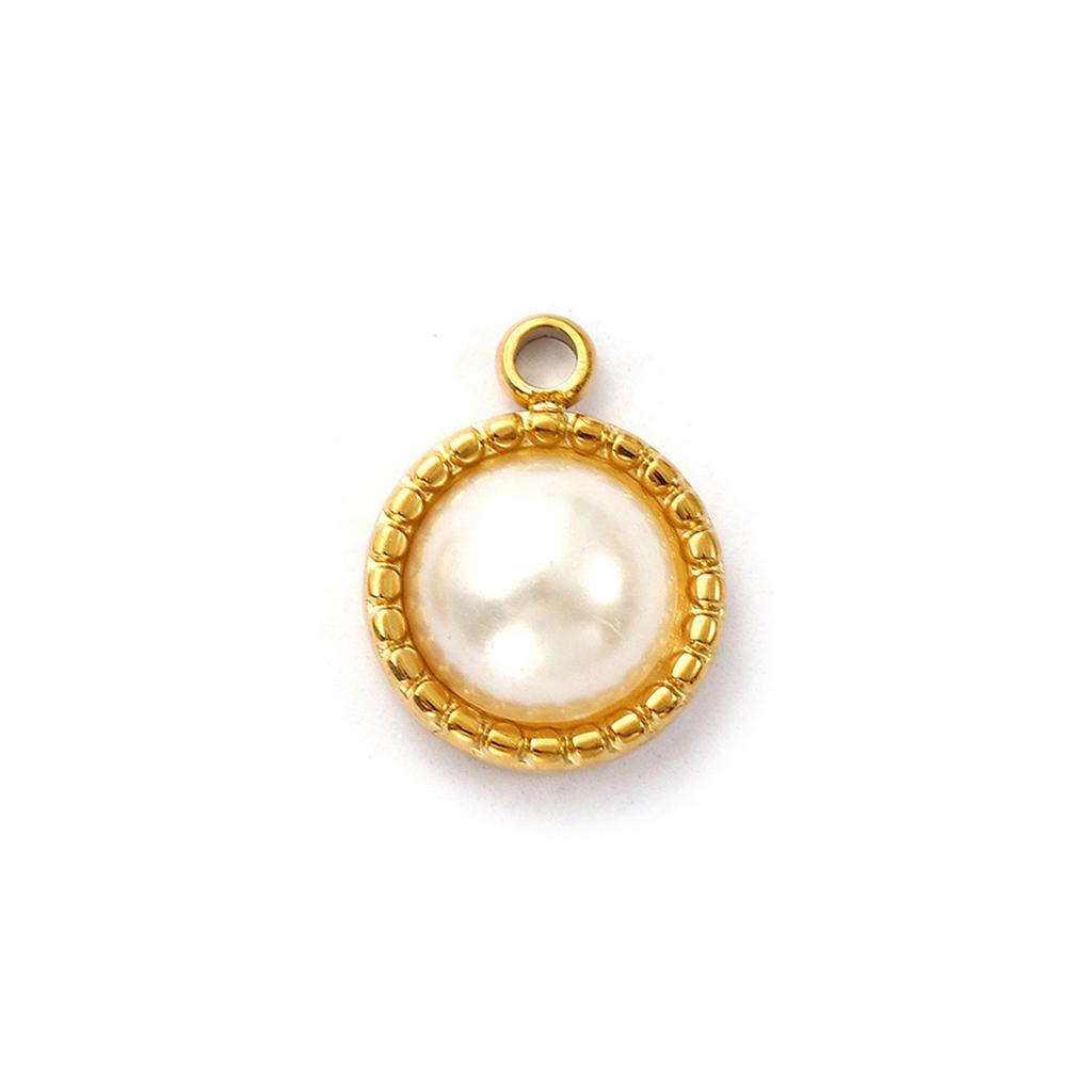 2 PCs 304 Stainless Steel Charms 18K Gold Plated White Acrylic Imitation Pearl Pendants For DIY Jewelry Making Necklace Findings