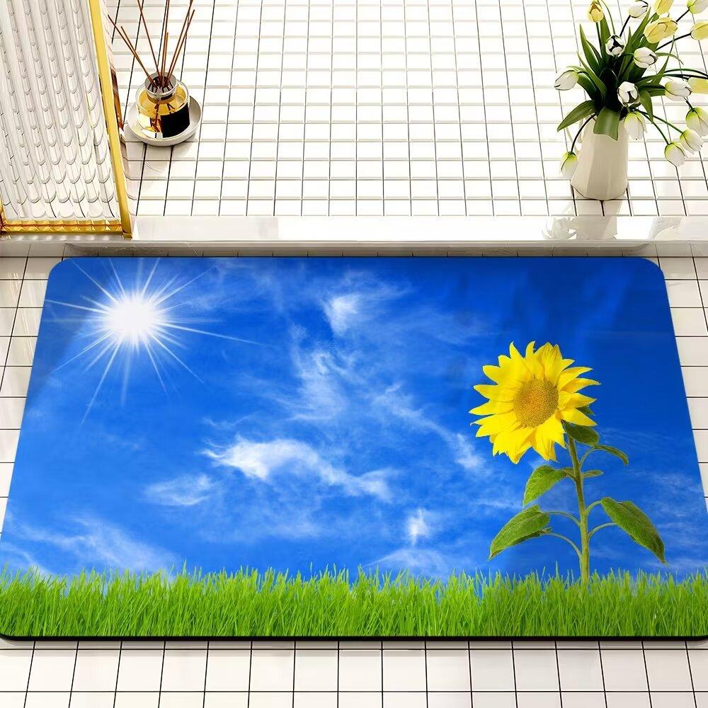 Small Fresh Sunflower Diatom Mud Mat Absorbent Dirty Bathroom Non-slip Mat Toilet Toilet Quick Drying Door Mat