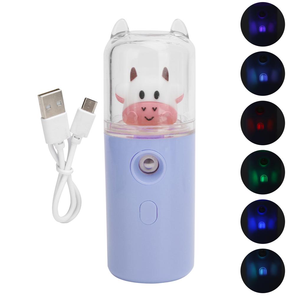 Портативный нано-мистер для лица, увлажняющий ручной распылитель прохладного тумана с функцией цветной подсветки, фиолетовый