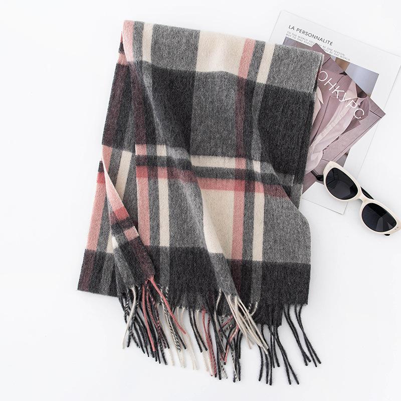 Шарф в клетку из овечьей шерсти в том же стиле для осени и зимы для мужчин и женщин, классический шерстяной утолщенный теплый шарф