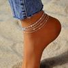1-piece Bohemian Style 3-layer Ankle Bracelet with Sparkling Rhinestone, Women's Vintage Multi Strand Ankle Accessory
