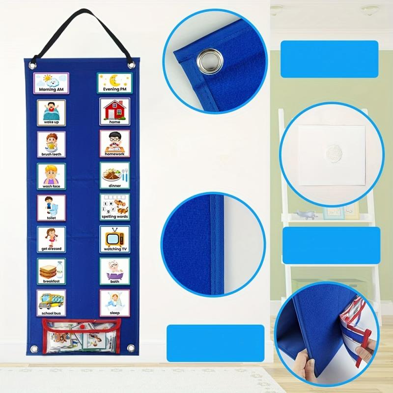 Kids Visual Schedule Daily Routine Chart with Removable Cards and Velcro Wall Hanging Educational Activity Planner