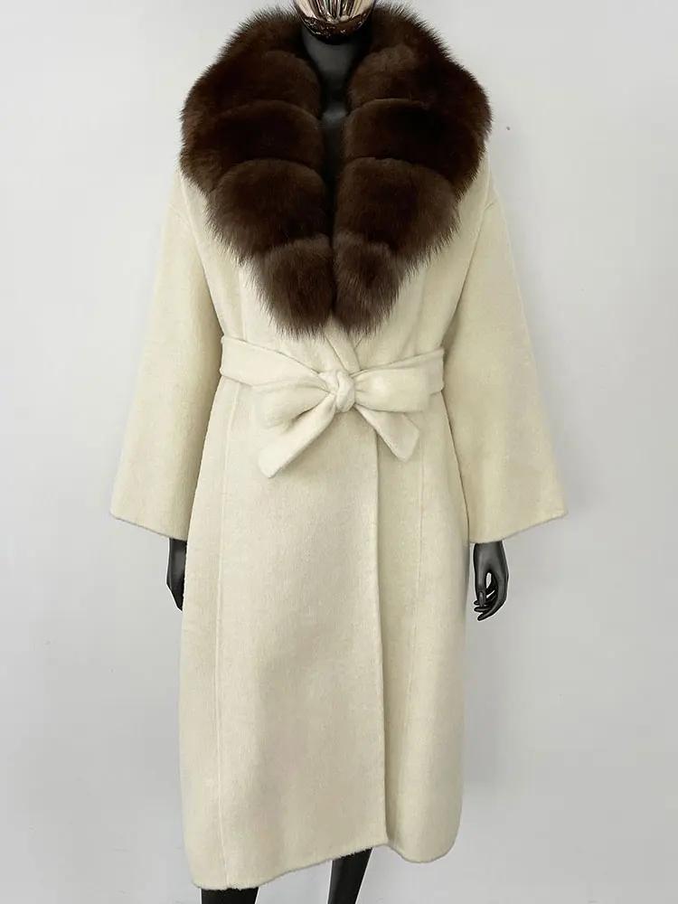 OFTBUY Натуральная шуба 2024 года, женская верхняя одежда больших размеров, зимняя женская куртка с воротником из натурального меха лисы и капюшоном, пальто из кашемировой шерсти