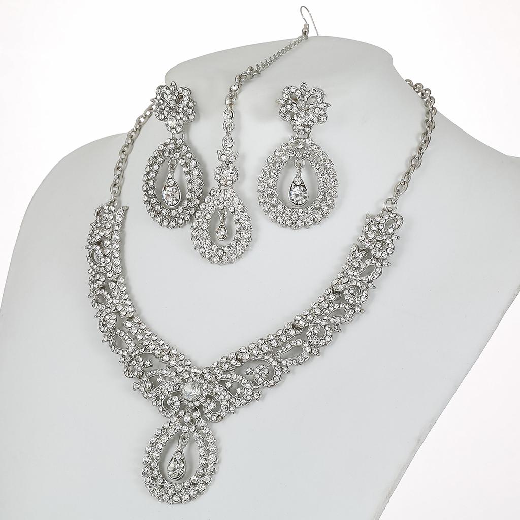 Серьги со стразами, колье, ожерелье, свадебные комплекты ювелирных изделий, костюм для вечеринки невесты, аксессуары для платья