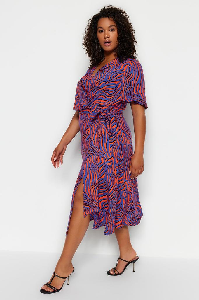 Женская модная коричневая трикотажная юбка большого размера больших размеров с разрезом