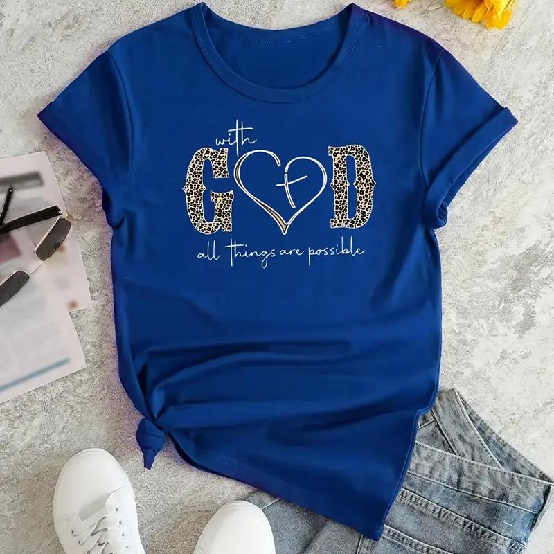 Women Summer T Shirt  Print God Short Sleeve Tees Casual   Printed  Tops