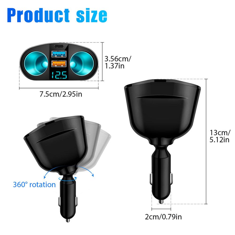 Автомобильное зарядное устройство QC3.0 12 В/24 В, двойной USB-адаптер питания, гнездо прикуривателя автомобиля, тип C+QC3.0+2,4 А, синий светодиодный цифровой дисплей, 120 Вт