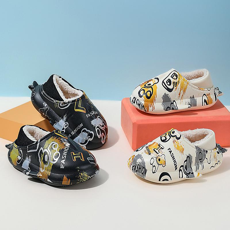 Зимние детские тапочки большого размера на толстой подошве, теплые, хлопковые, для дома, для улицы и дома, хлопковые тапочки 24-35