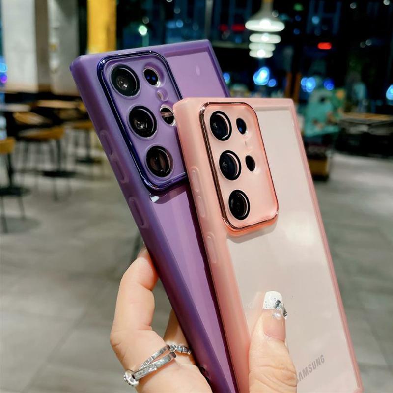 Прозрачный силиконовый чехол для Samsung Galaxy S25 S24 S23 Ultra S22 Plus S21 S20 FE A04S A05 A05S A06 A51 A71 A55 A54 со стеклянной защитной пленкой для объектива