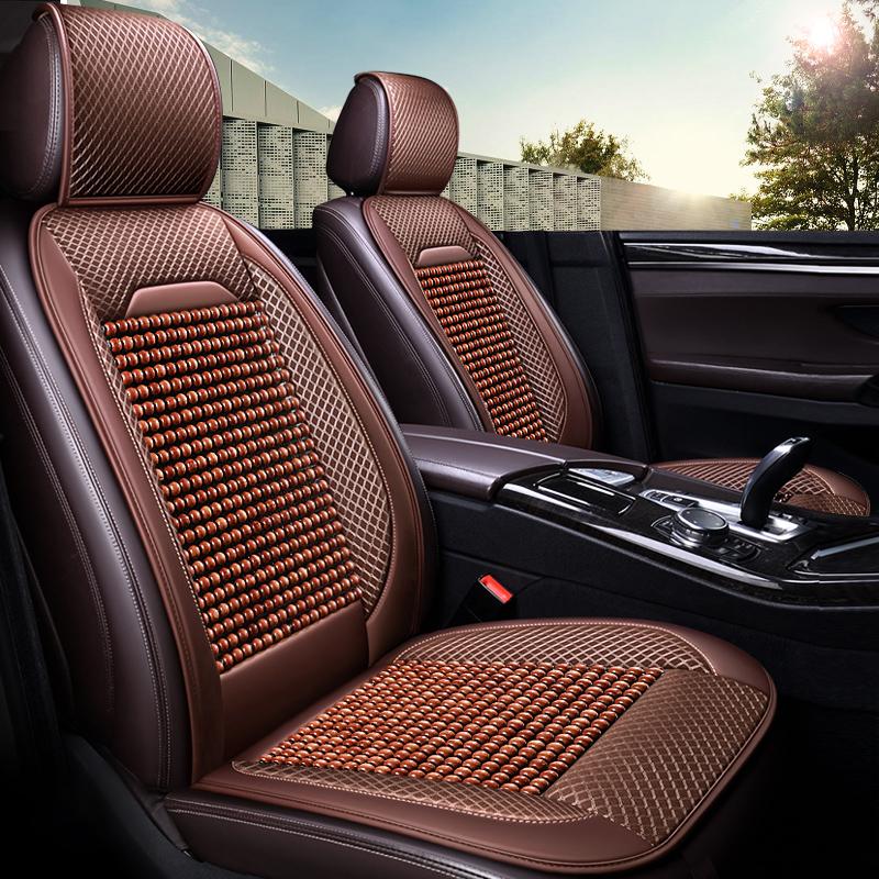 Роскошная подушка на сиденье автомобиля из ПУ кожи и деревянных бусин – Дышащая, прочная и легко чистится – Подходит для большинства автомобилей, грузовиков и внедорожников