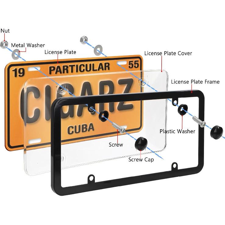 Nicunom 2 Pack Clear License Plate Covers and Frames Combo, License Plate Frame with Protector, Universal Car License Plate Shield Holder for