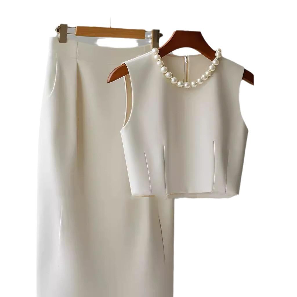 Предпродажа Осеннее поступление: Элегантный белый комплект платья-жилета для женщин