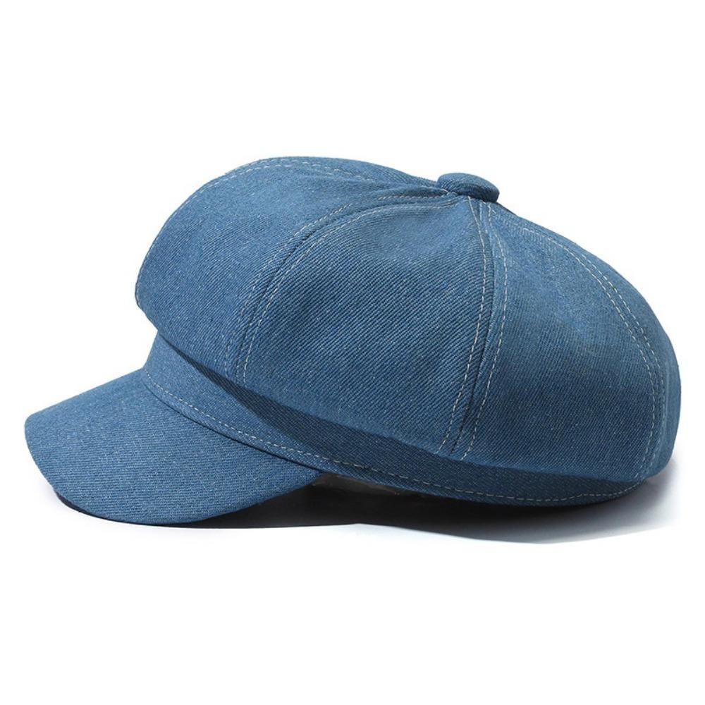 Vintage Women Denim Beret Versatile Newsboy Cap Casual Octagonal Caps Unisex