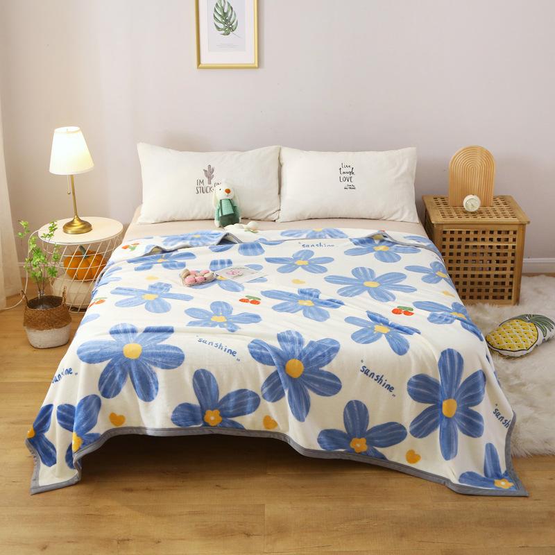 Microfiber Floral Throw Blanket Soft Cozy Plant Sunflower Daisy Blue Fleece Knitted Blanket Lightweight Fluffy Blanket All Seasons for Couch Bed Sofa