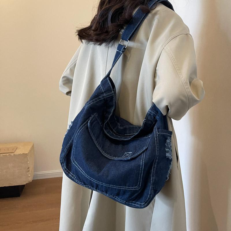 Джинсовая сумка Женская сумка через плечо большой вместимости Студенческая сумка через плечо