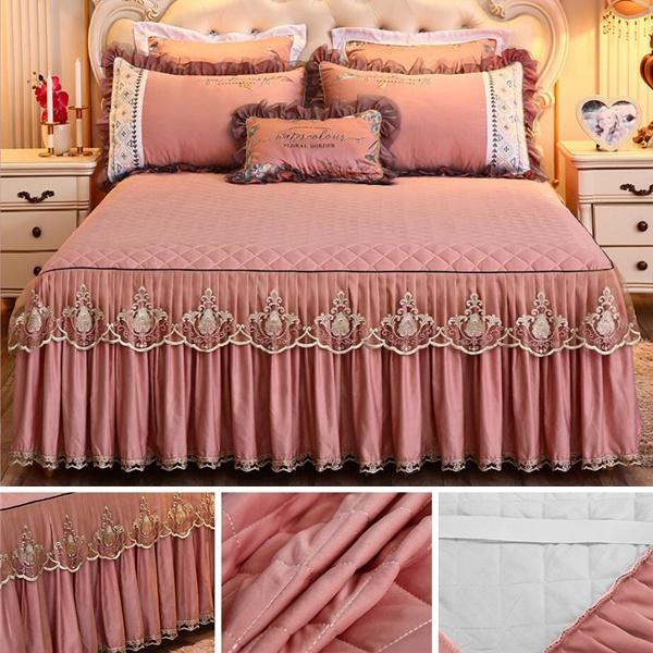 Европейская кружевная юбка-кровать, стеганое покрывало для принцессы, 6 цветов, полный/королевский/королевский размер, мягкое и удобное постельное белье