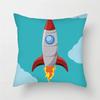 Cartoon Astronaut & Rocket Spaceship Pillow Cover Decor Space Theme Cushion Case for Sofa Bedroom, Galaxy Print  Pillow Cover