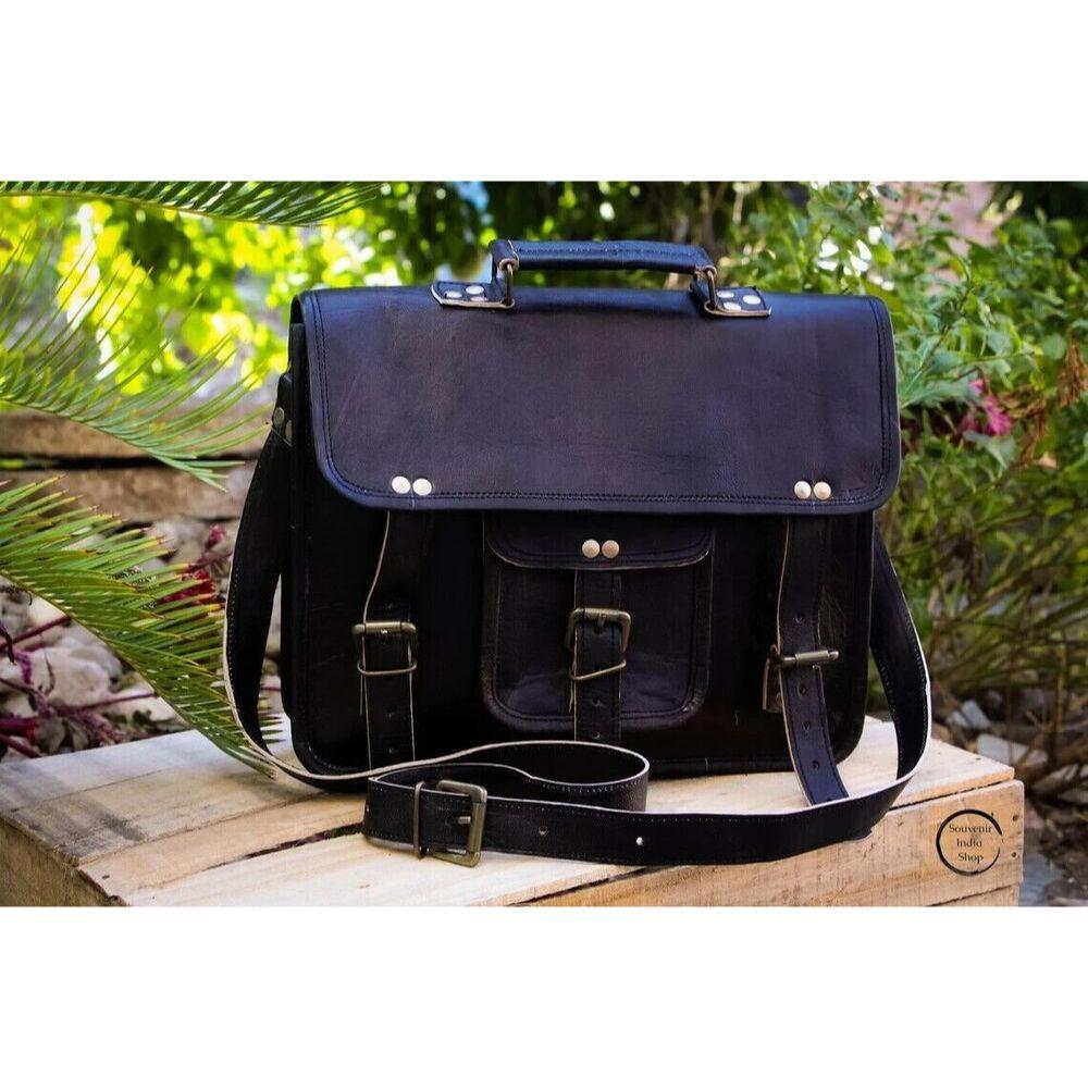 Кожаный портфель для ноутбука-мессенджера, мужская натуральная винтажная сумка-портфель черного цвета